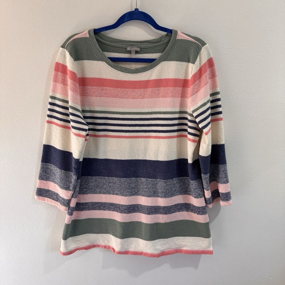 Talbots Striped Crewneck Top in Pink, Navy, Olive and Cream